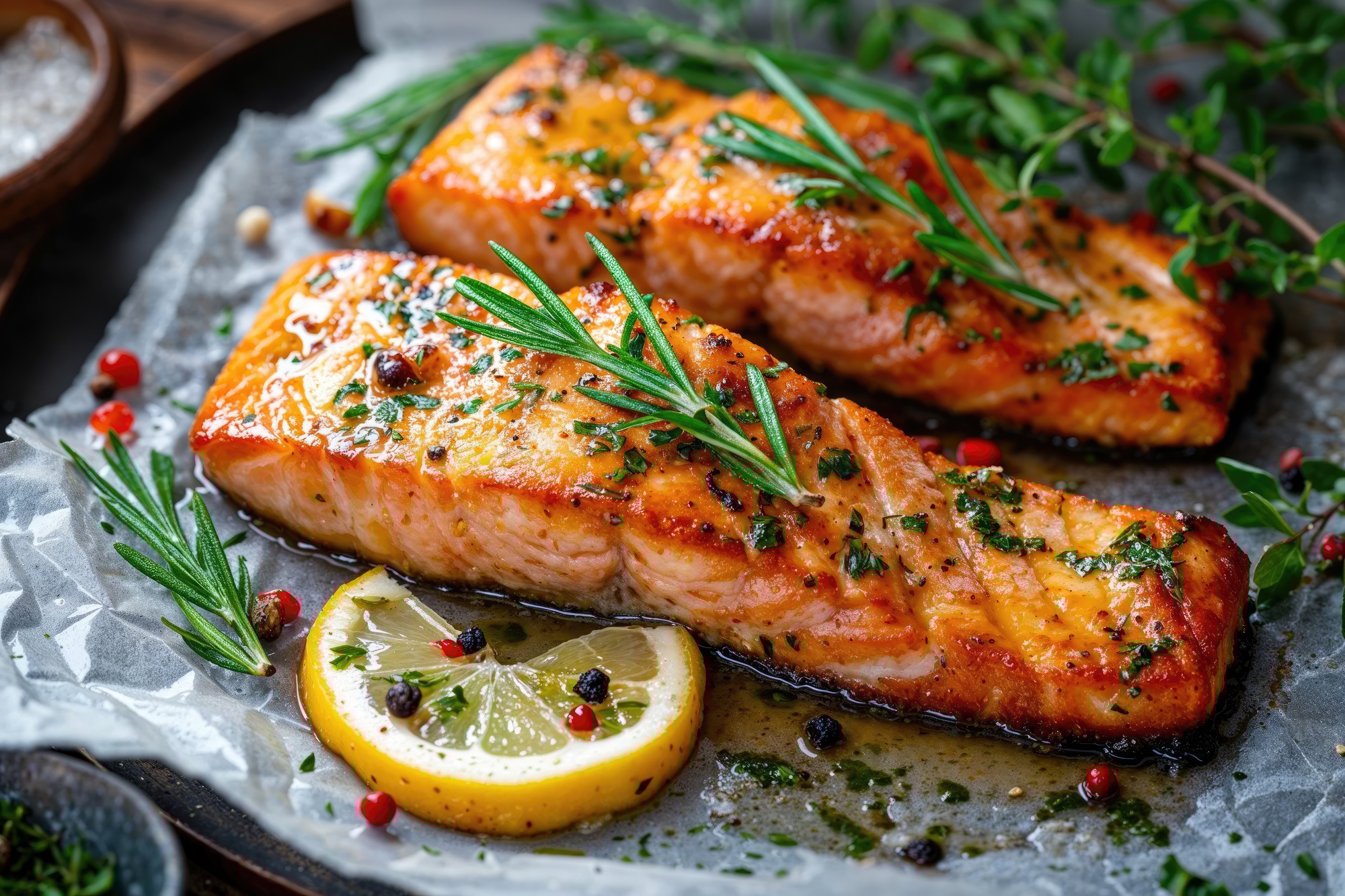 Sprø fiskefileter tilberedt i airfryer, servert med sitronbåter og potetmos.